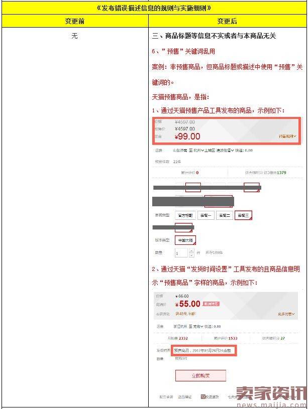 天猫于“预售商品”规范相关规则更新